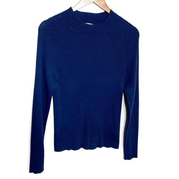 Boden Sweaters - Boden Women’s Mock Neck Navy Blue Ribbed Long Sleeve Fitted Fall Sweater Blouse